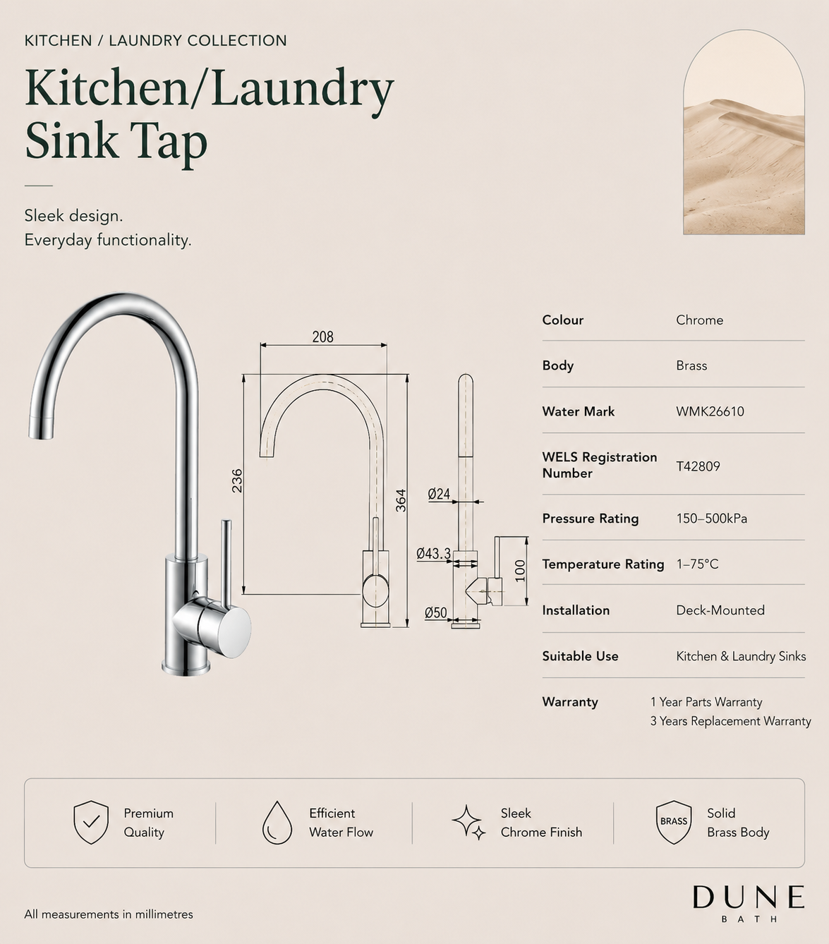 Kitchen/Laundry Sink Tap Chrome AQ56B16 view 2