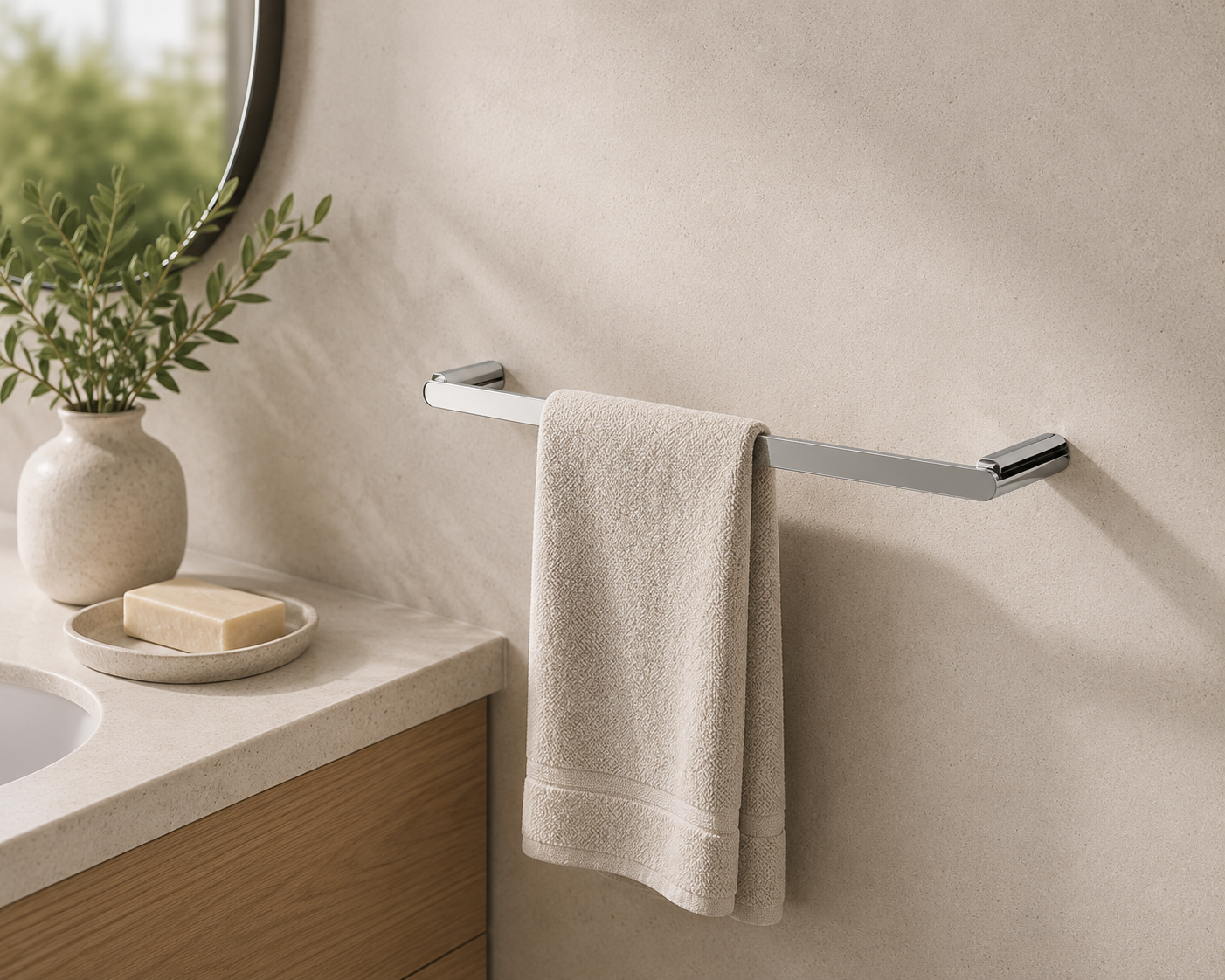 Stainless Steel Chrome 600mm Single Towel Rail